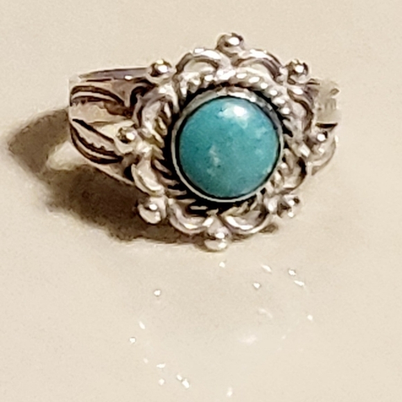 Solid sterling silver bell trading post turquoise ring size 6 - Picture 2 of 6